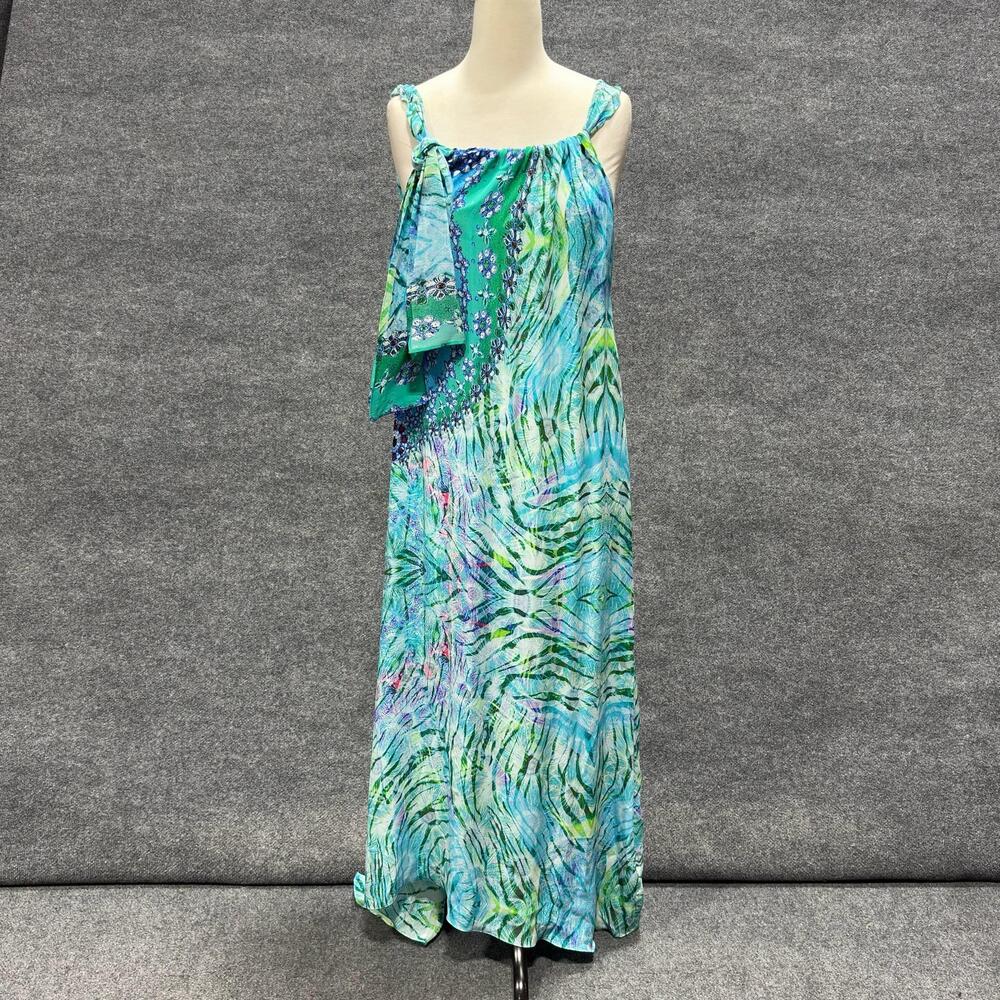 Camilla Dress Womens One Size Blue Silk Animal Print Kaftan Maxi Sequin Flowy
